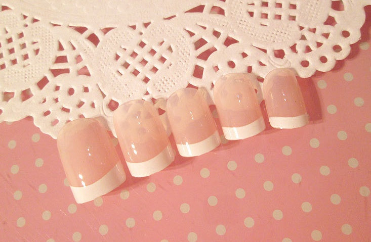 Nail Art Finished French long Fake Nails