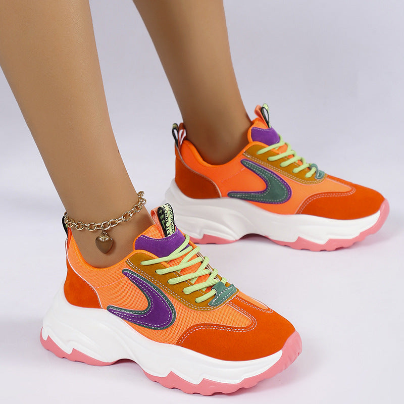 Women's Mixed-color Lace-up Casual Sneakers