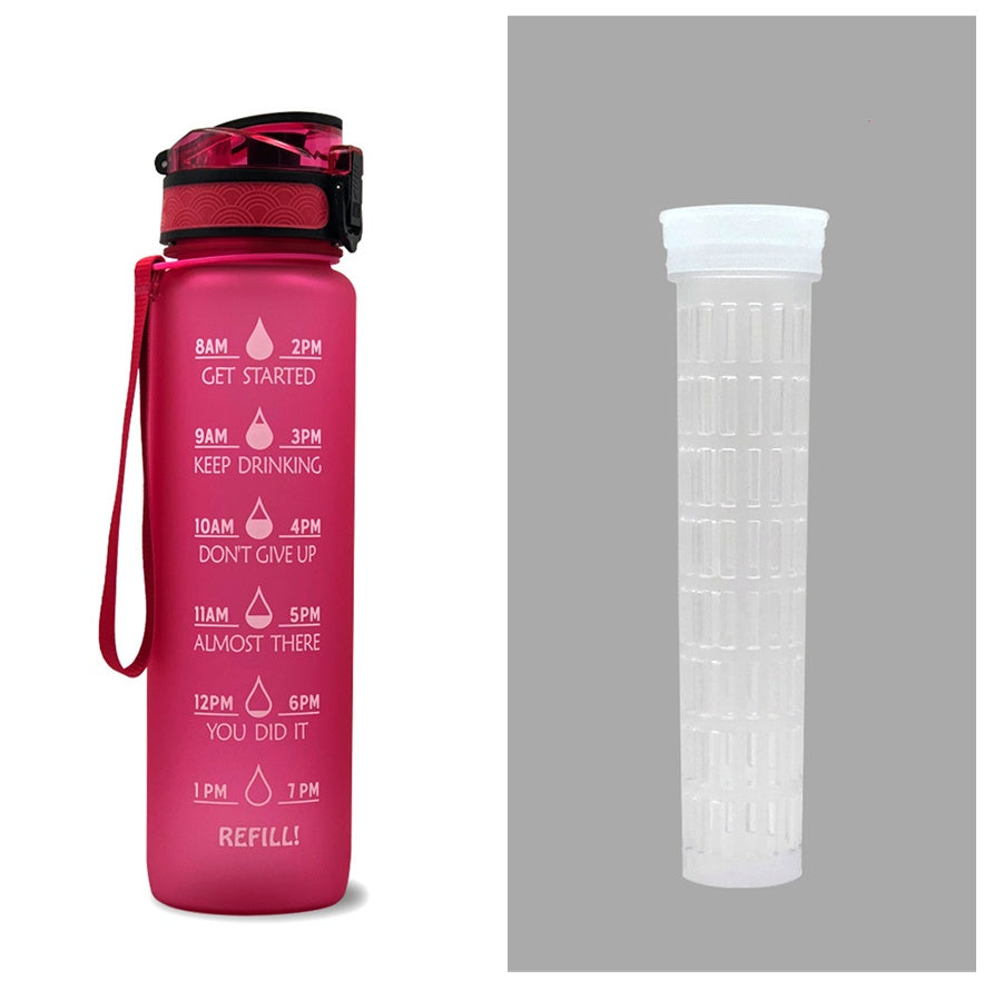 Sports Fitness 1L Tritan Water Bottle With Motivational Time Marker