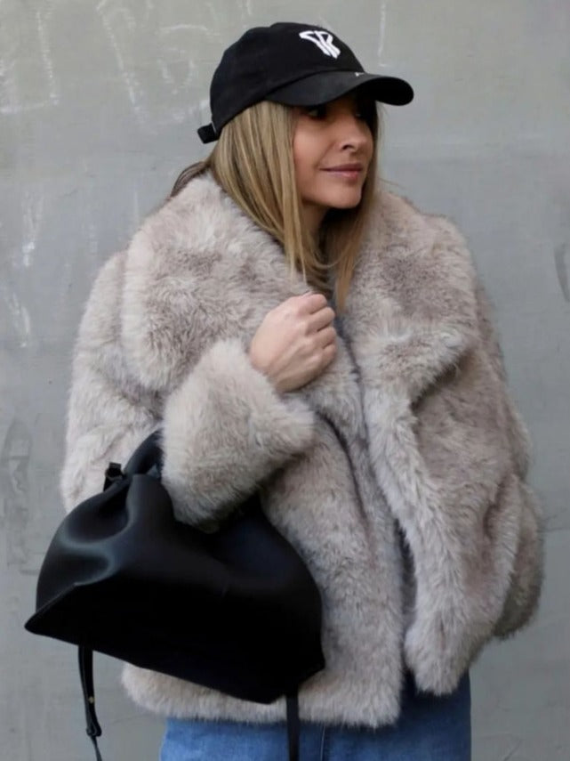 Winter Plush Fashion Thicken Lapel Outwear Coat