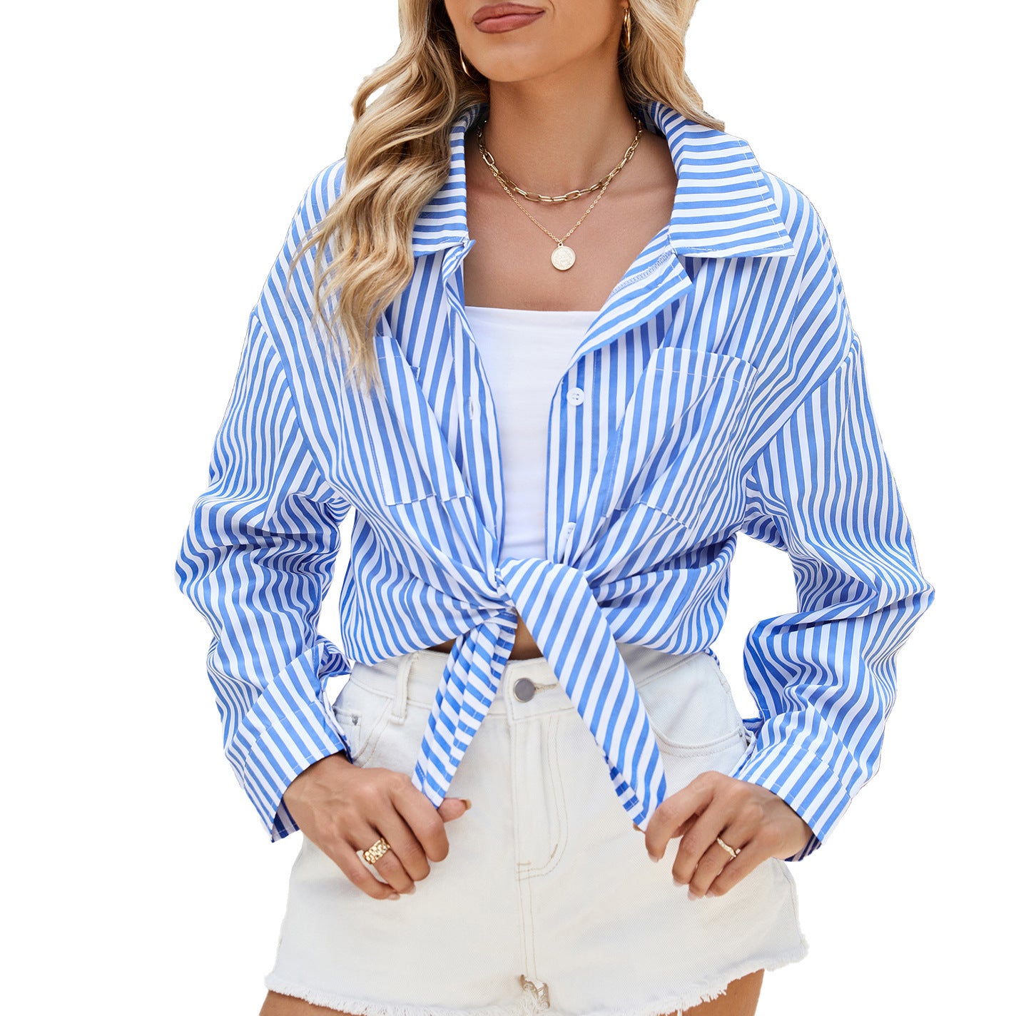 Fashion Striped Long Sleeve Shirt Casual Loose Single-breasted