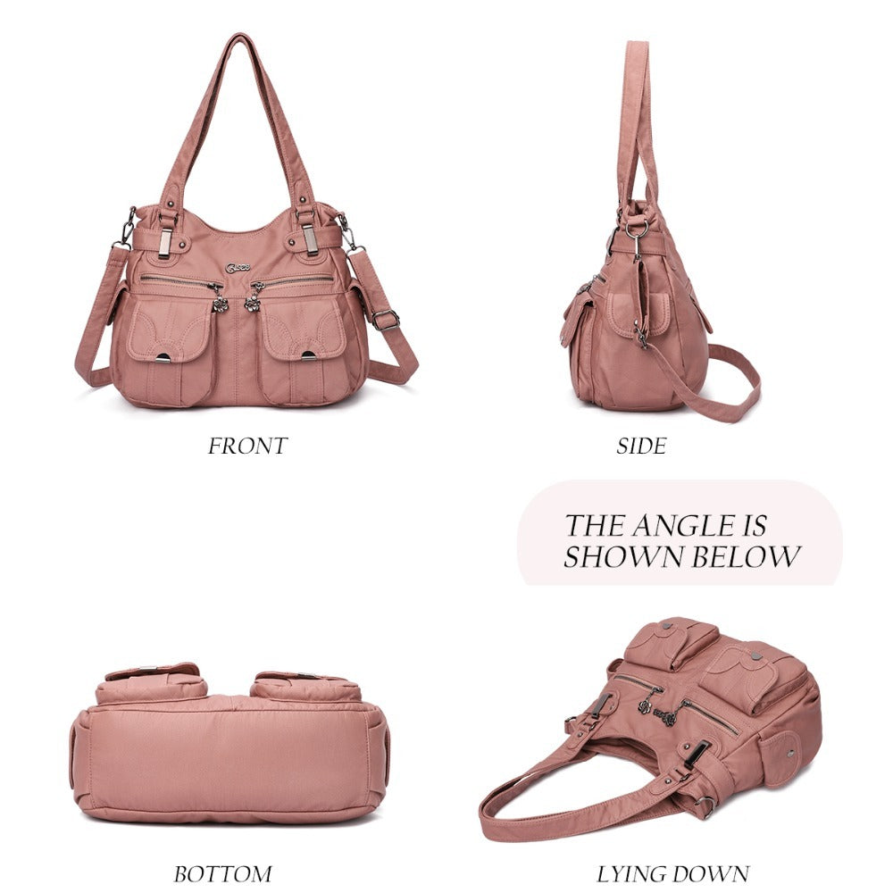 Fashion Ladies Soft Leather Portable Messenger Crossbody Tote Bag
