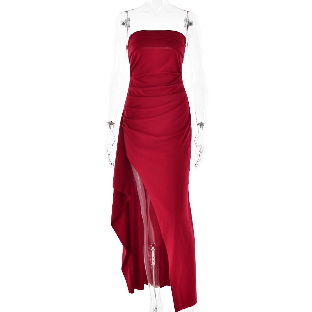 Strapless Split Long Summer Fashion Pleated Bridesmaid Party Wedding Dress