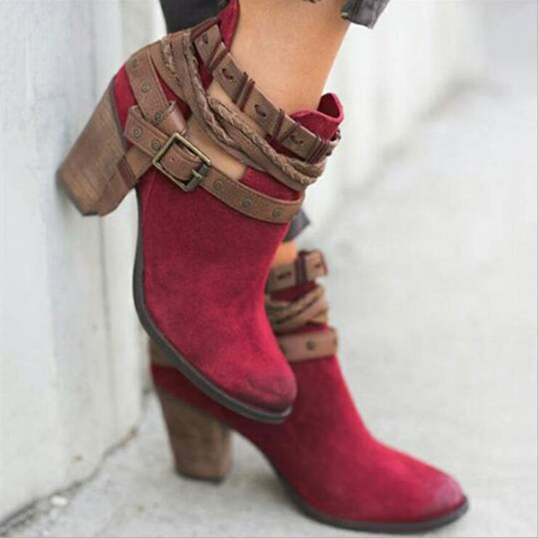 High-heeled Martin Rivet Belt Buckle Boots