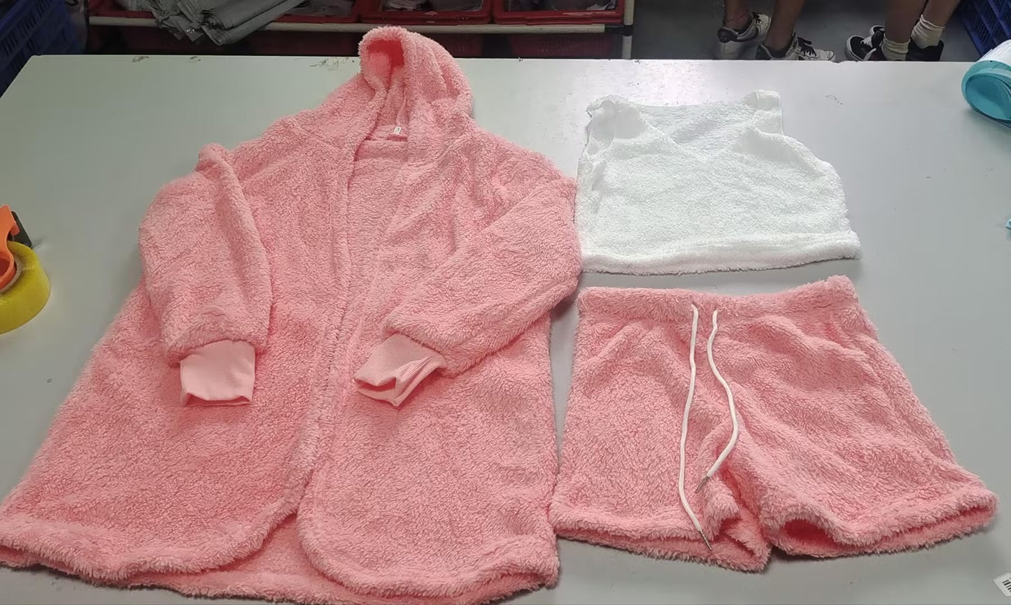 3pcs Womens Plush Pajama Set