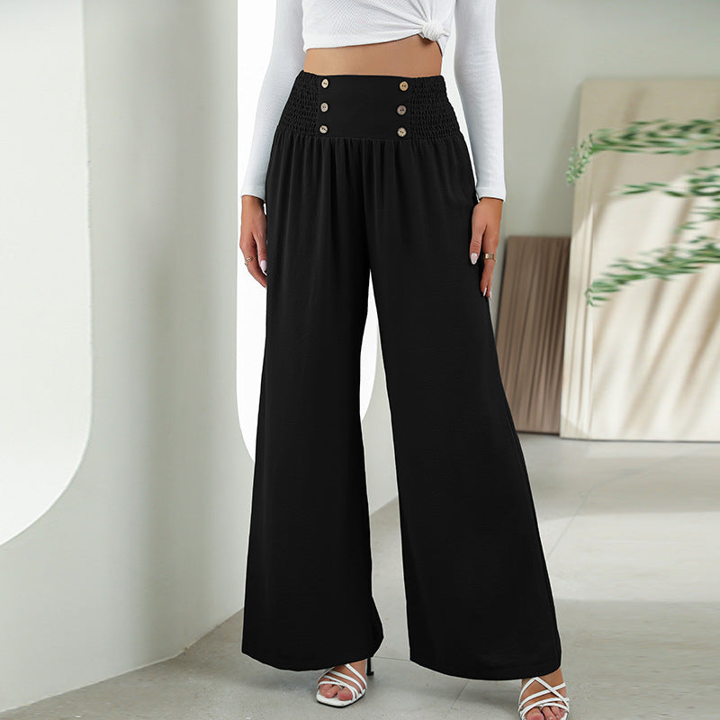 Fashion Straight Wide Leg Elastic High Waist Casual Pants