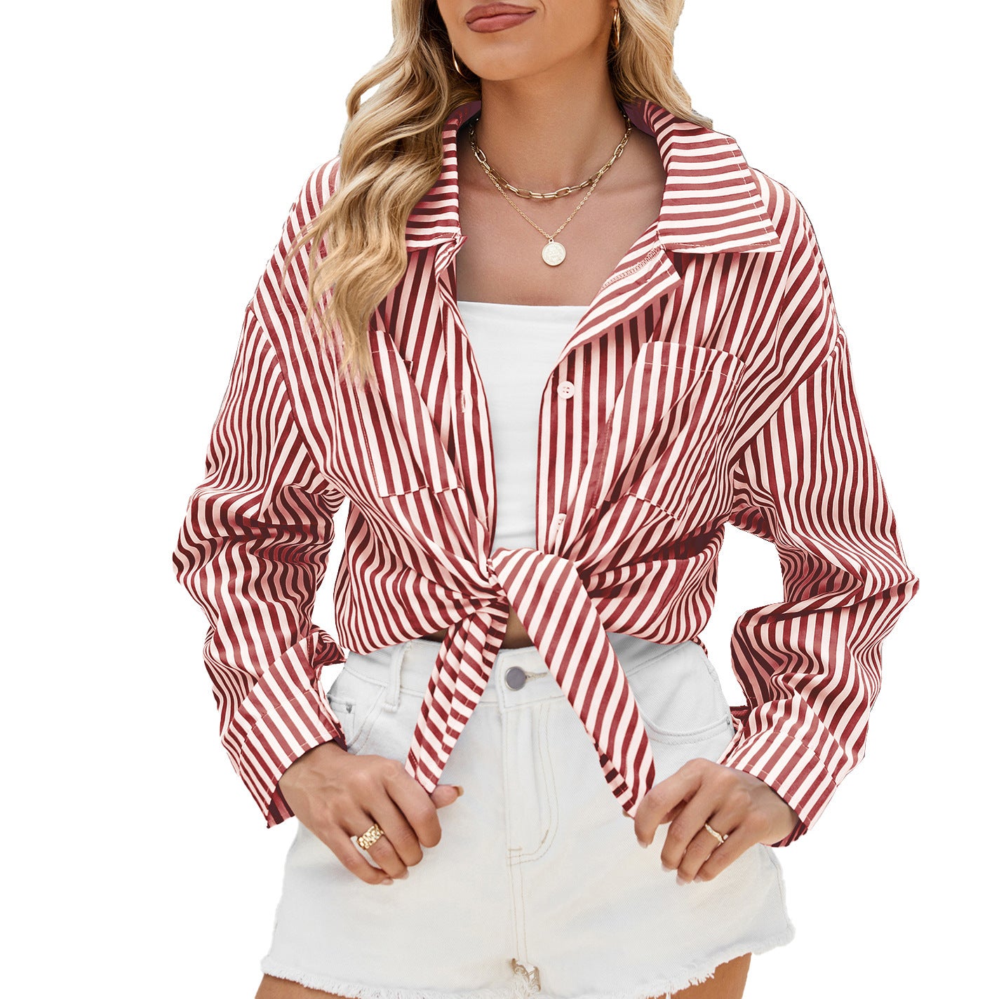 Fashion Striped Long Sleeve Shirt Casual Loose Single-breasted