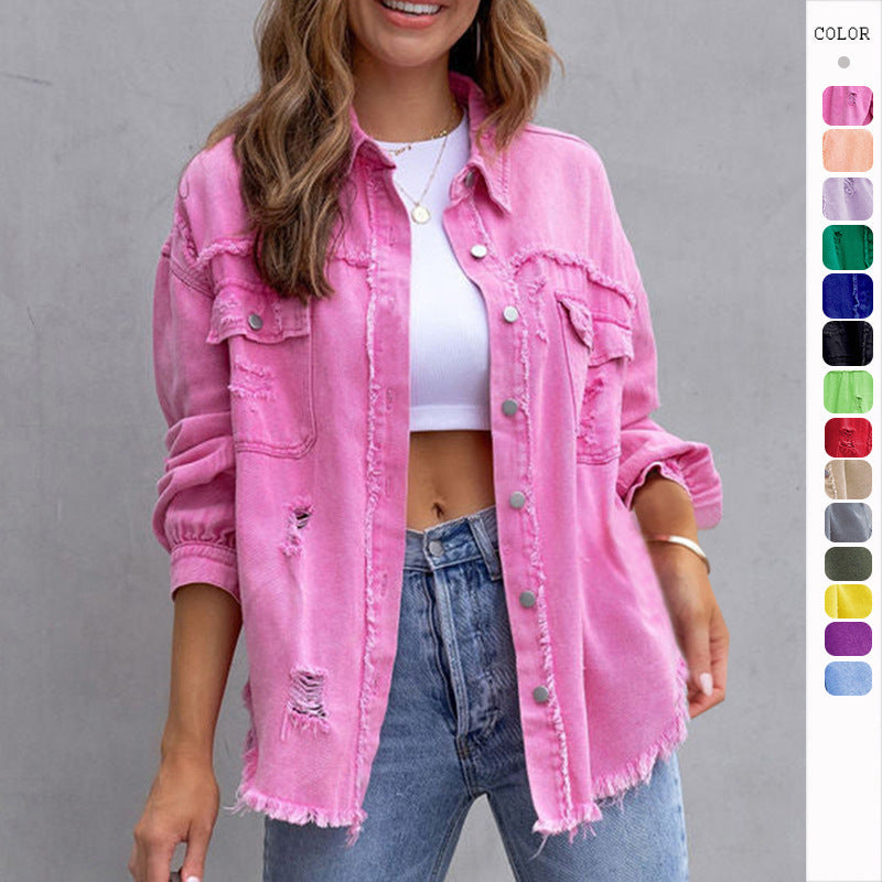 Fashion Ripped Jacket Spring Casual Top