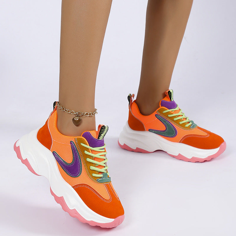Women's Mixed-color Lace-up Casual Sneakers