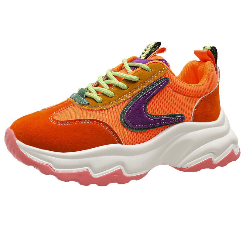 Women's Mixed-color Lace-up Casual Sneakers