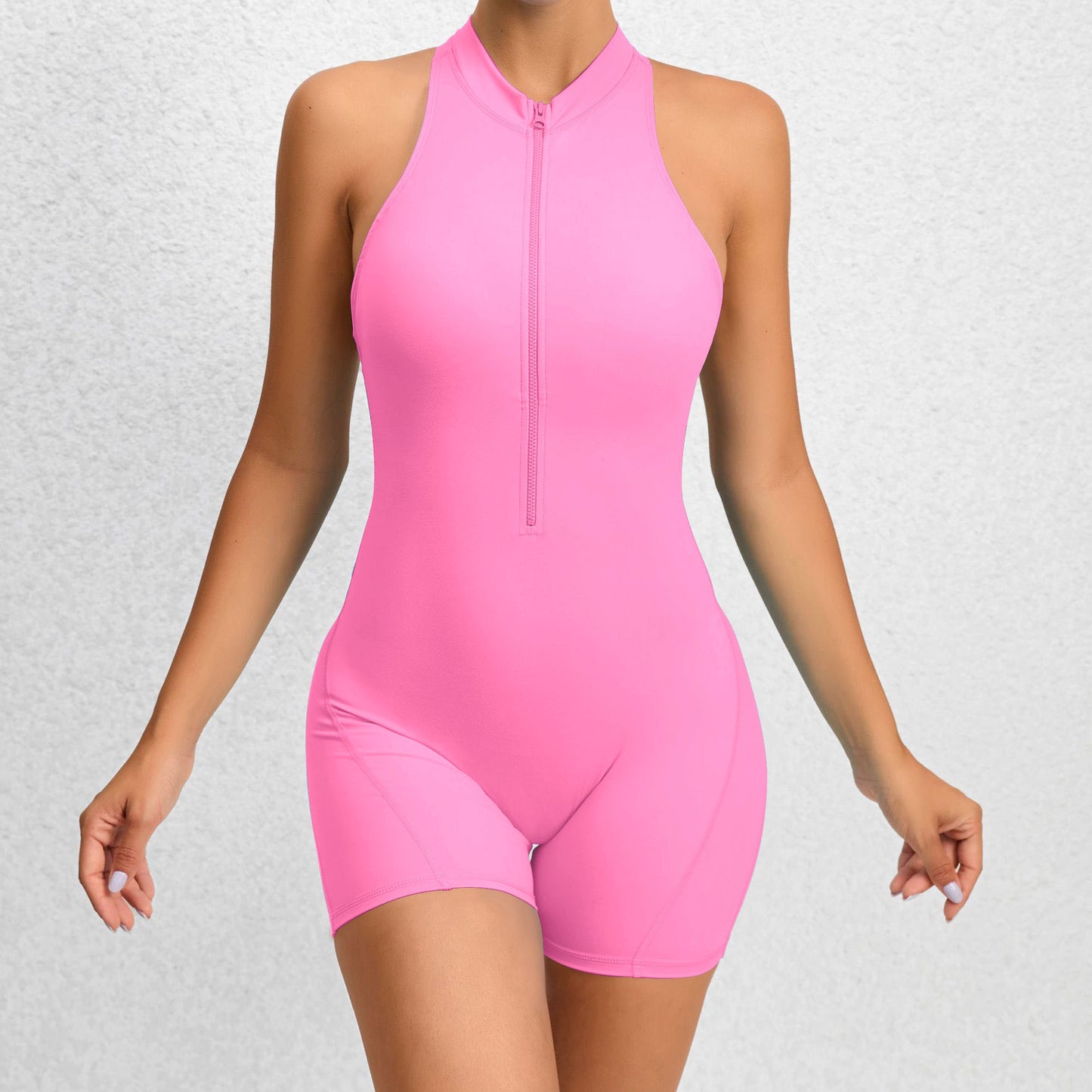 Zippered Yoga Fitness Shorts Jumpsuit Tummy Control Butt Lifting Shape wear