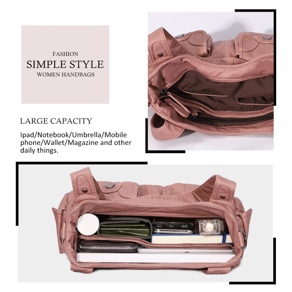 Fashion Ladies Soft Leather Portable Messenger Crossbody Tote Bag