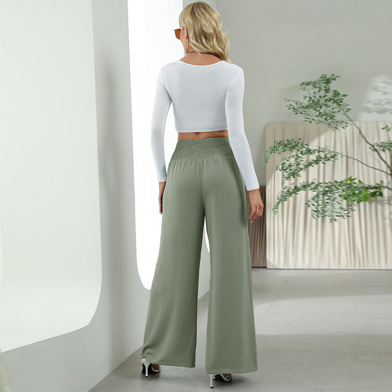 Fashion Straight Wide Leg Elastic High Waist Casual Pants