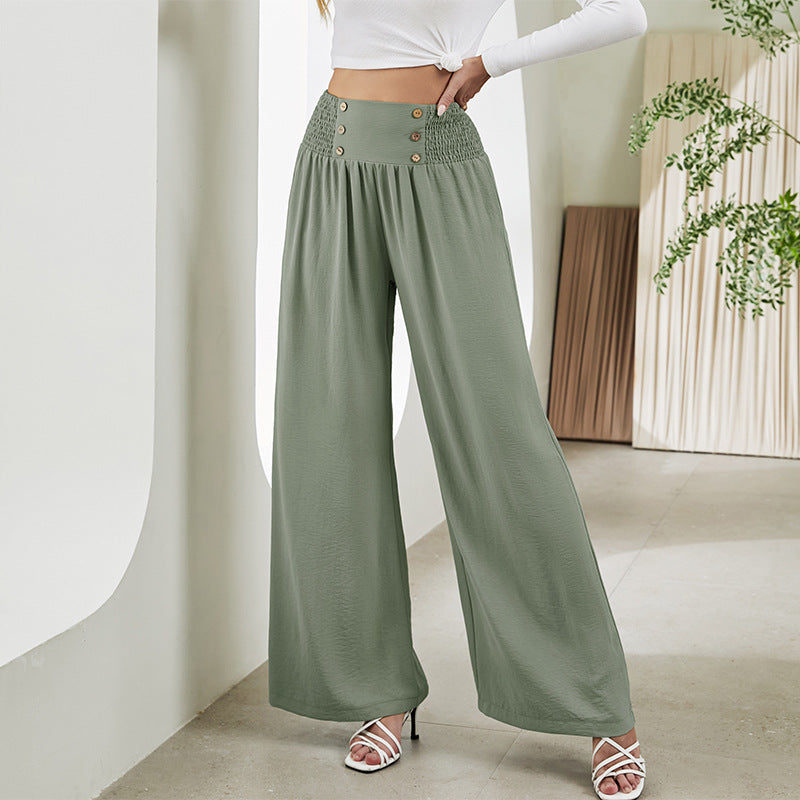 Fashion Straight Wide Leg Elastic High Waist Casual Pants