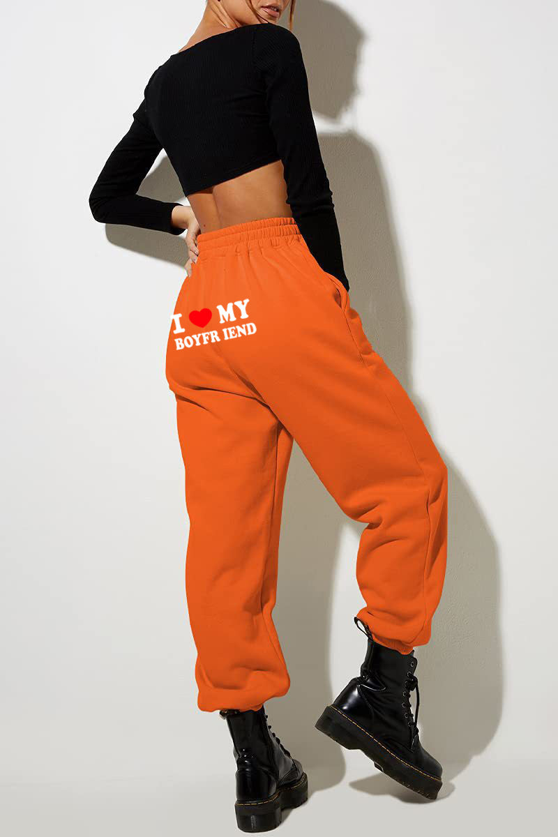 I Love MY BOYFRIEND Printed Casual Trousers