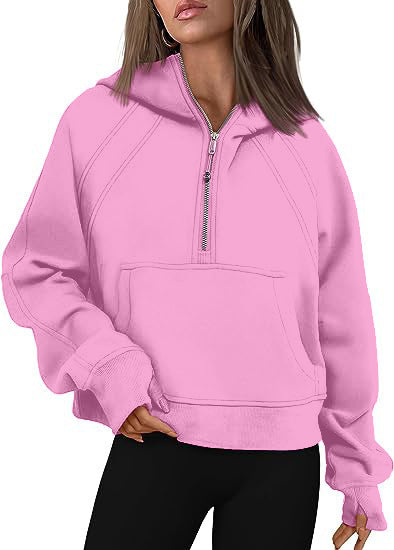 Zipper Hoodie Loose Sport Top Long Sleeve Pullover