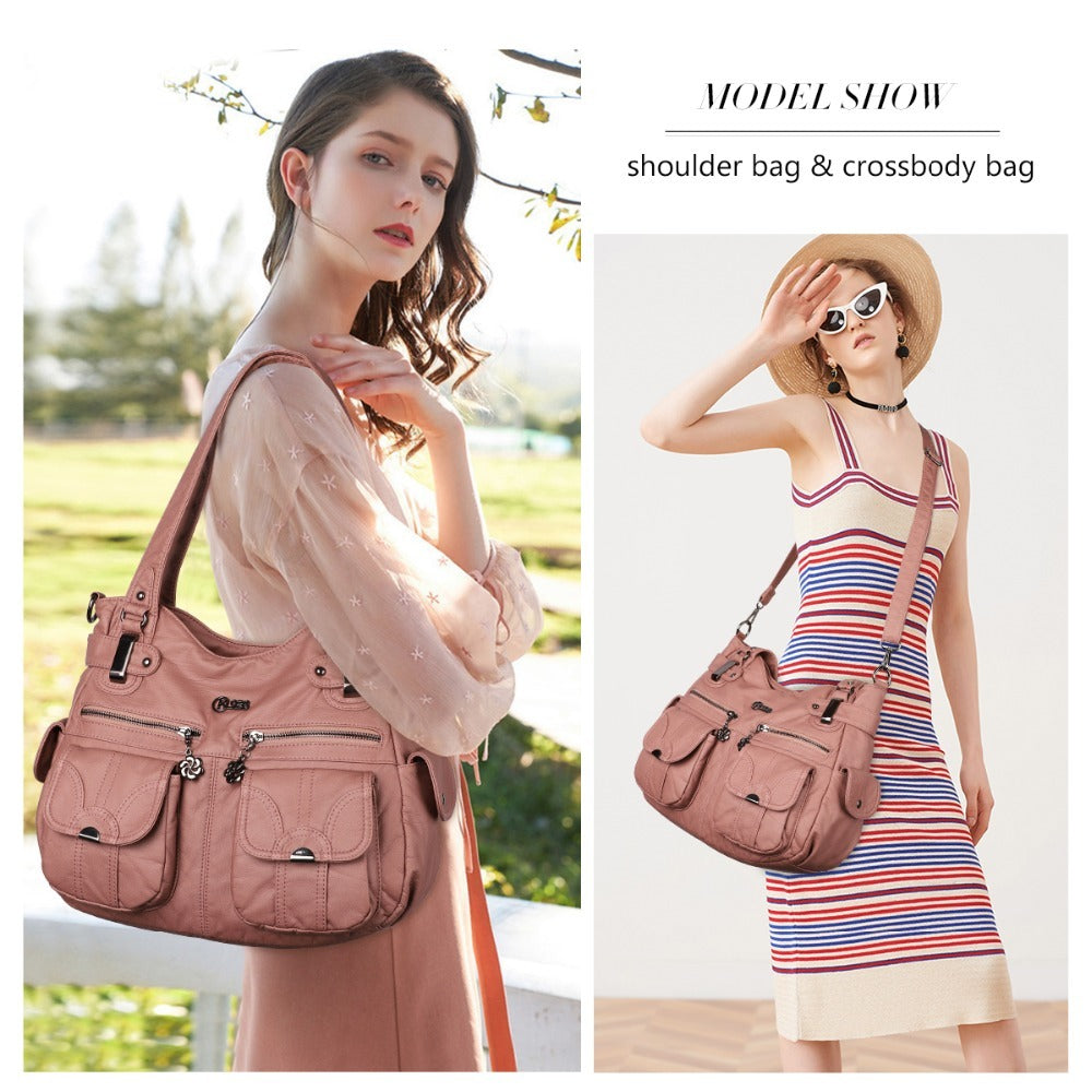 Fashion Ladies Soft Leather Portable Messenger Crossbody Tote Bag