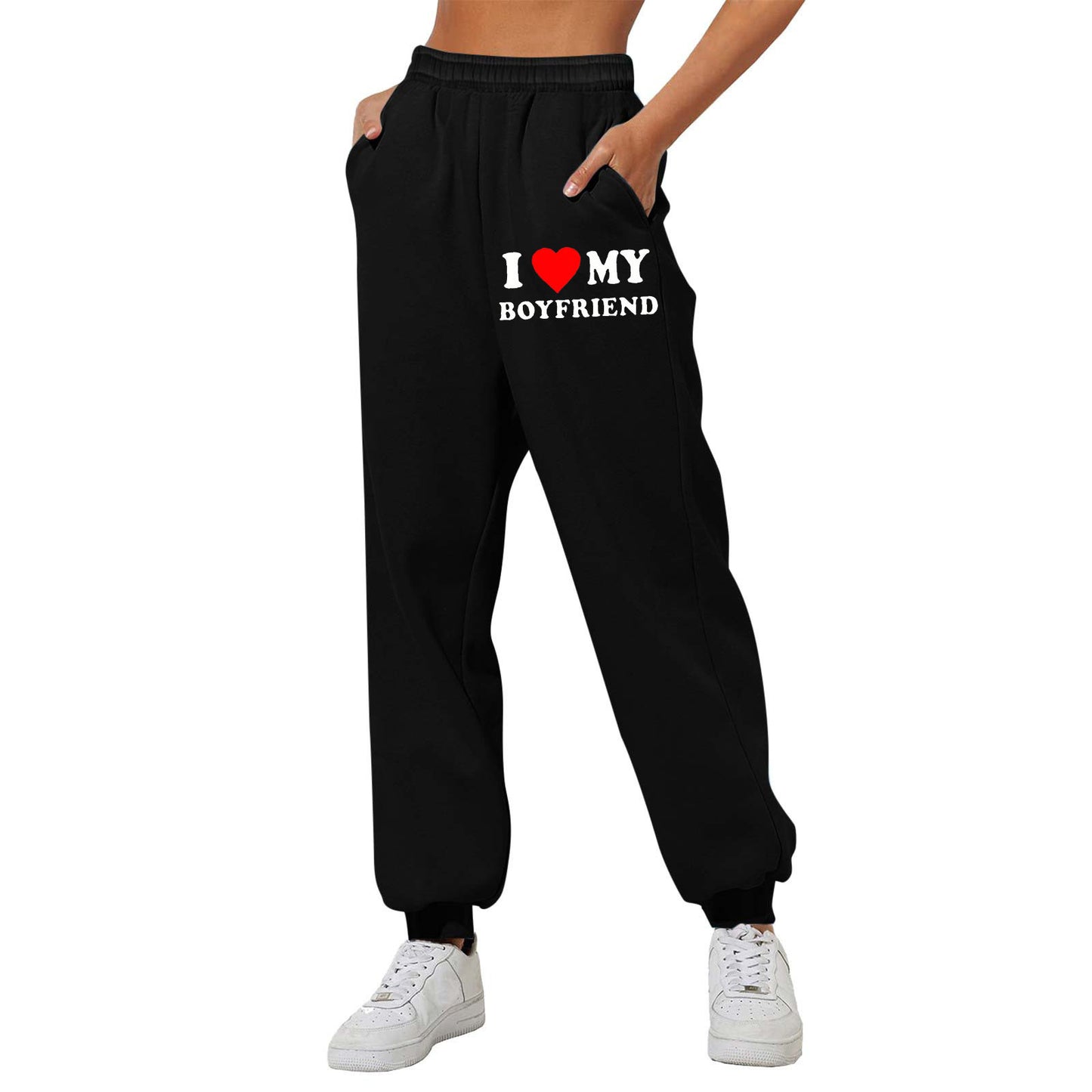 I Love MY BOYFRIEND Printed Casual Trousers