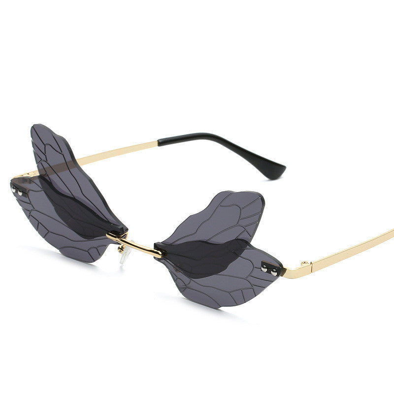 Frameless Trimming Women Dragonfly Wings Sunglasses