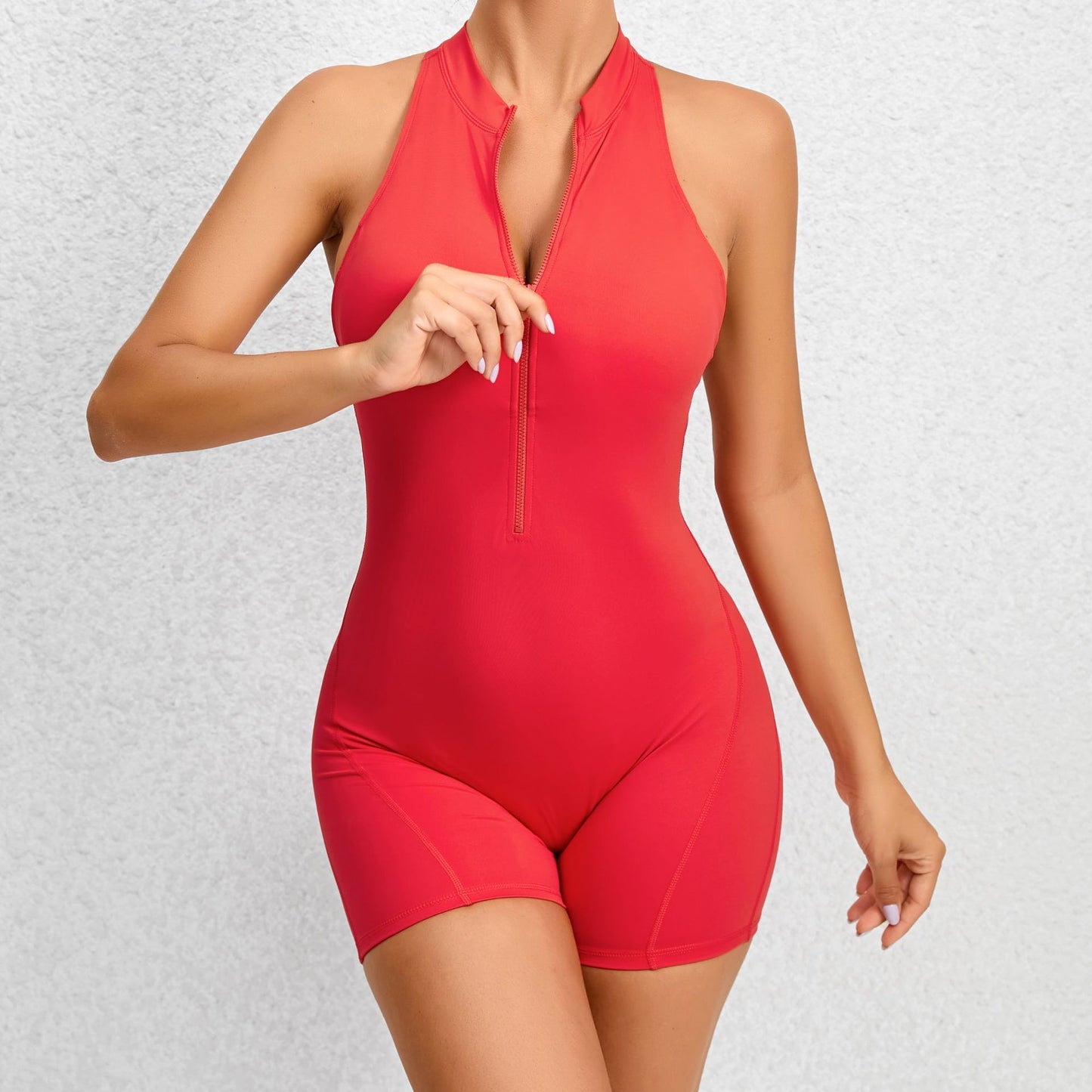 Zippered Yoga Fitness Shorts Jumpsuit Tummy Control Butt Lifting Shape wear