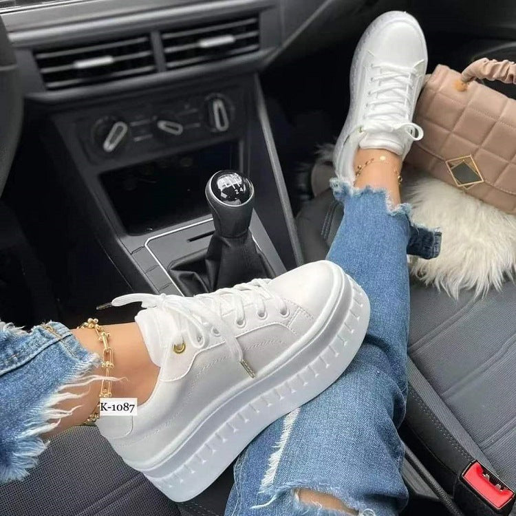Chunky Heel Ankle Lace-up Sneakers For Women