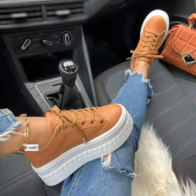 Chunky Heel Ankle Lace-up Sneakers For Women