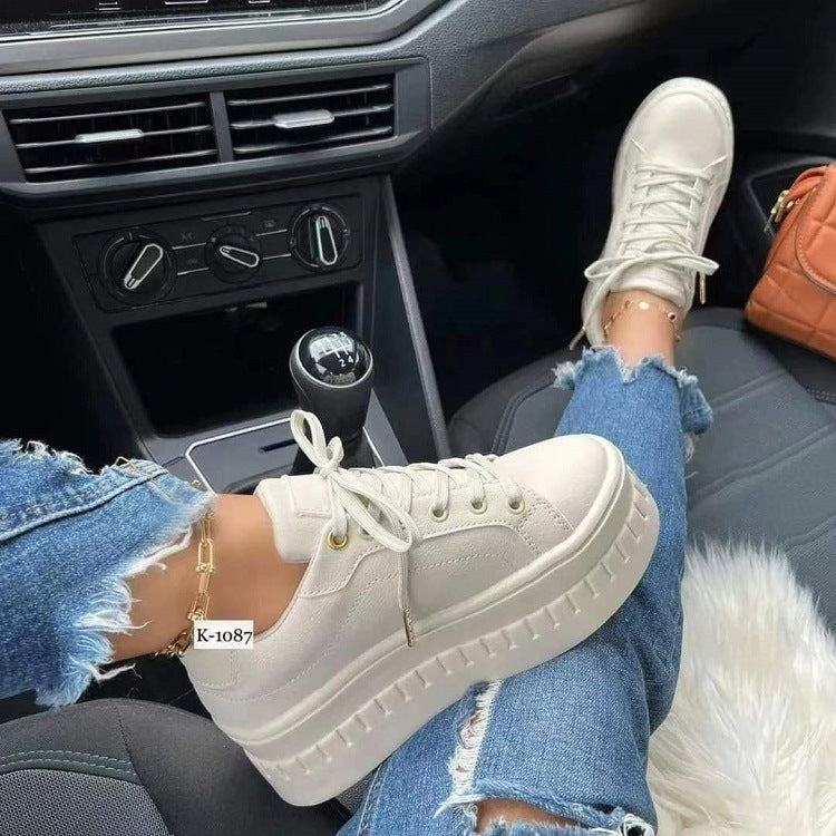 Chunky Heel Ankle Lace-up Sneakers For Women