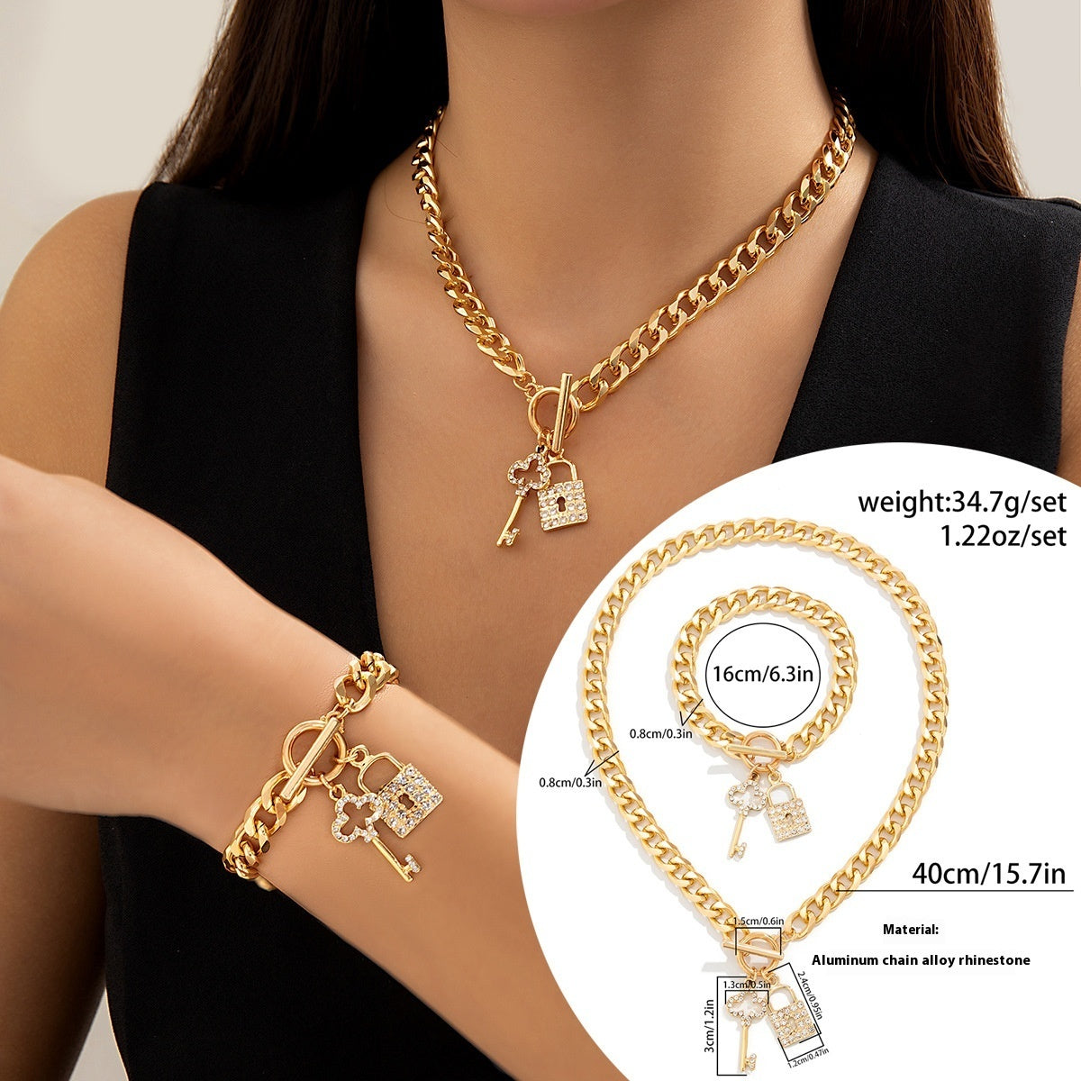 Shiny Lock And Key Pendant Necklace For Women