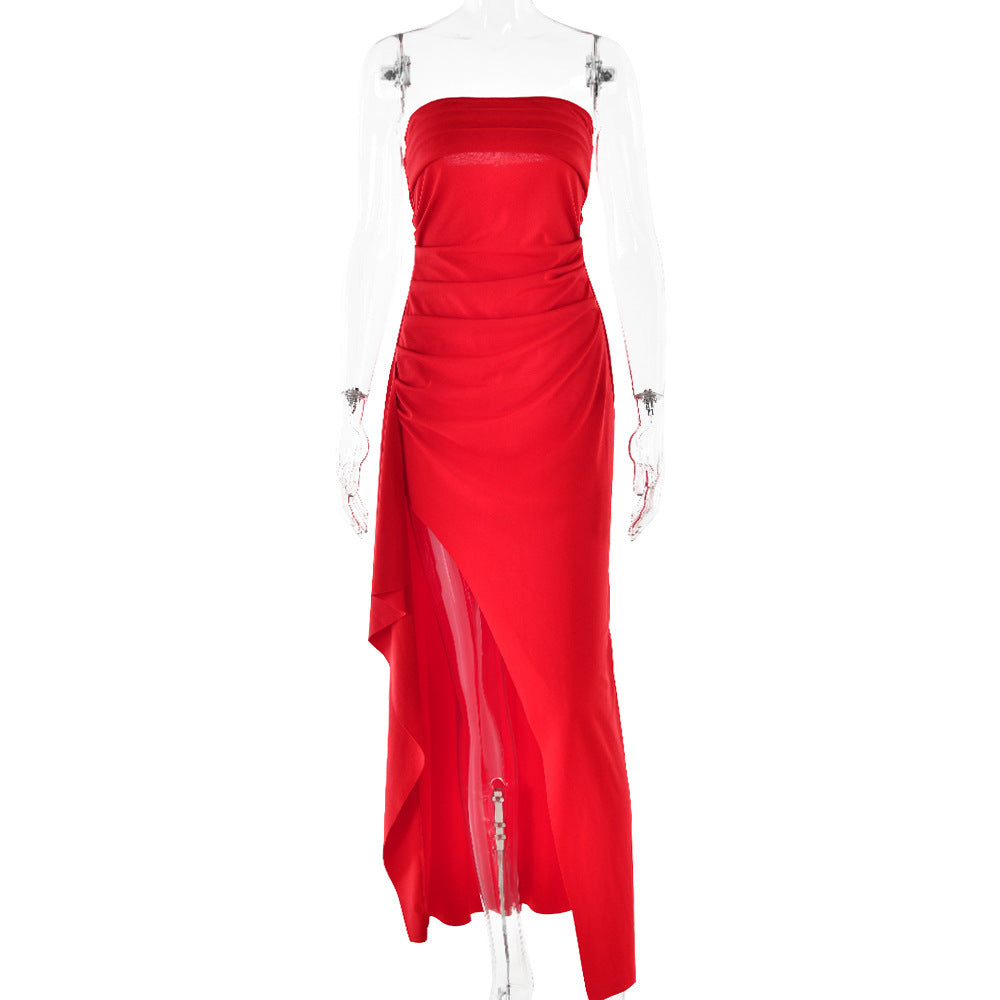 Strapless Split Long Summer Fashion Pleated Bridesmaid Party Wedding Dress