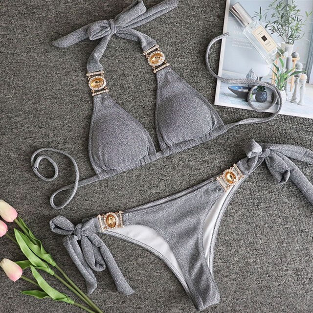 Shiny Rhinestone Crystal Diamond Bikini Swimsuit