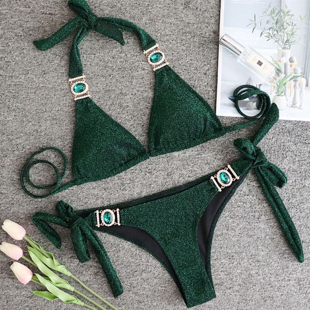 Shiny Rhinestone Crystal Diamond Bikini Swimsuit