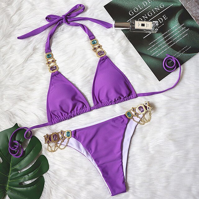 Shiny Rhinestone Crystal Diamond Bikini Swimsuit