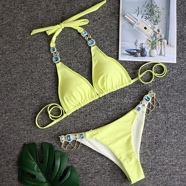 Shiny Rhinestone Crystal Diamond Bikini Swimsuit