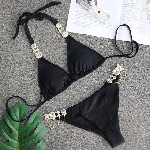 Shiny Rhinestone Crystal Diamond Bikini Swimsuit