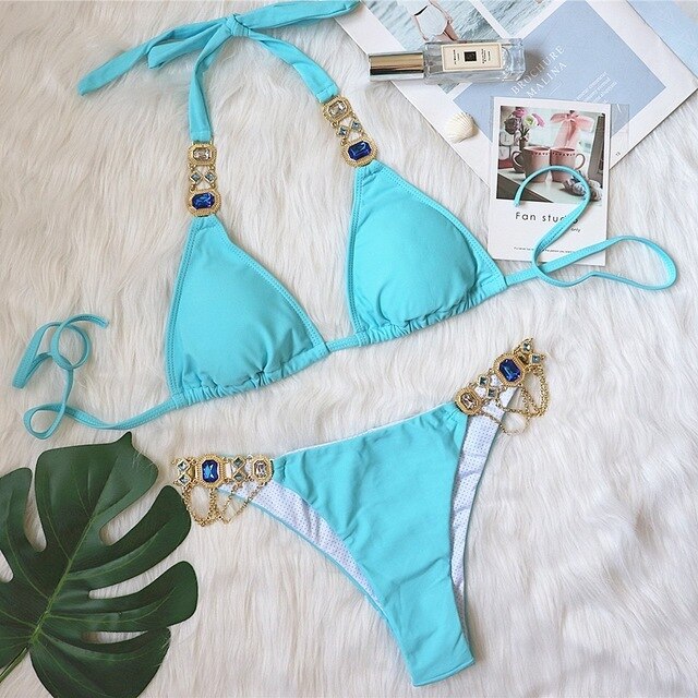 Shiny Rhinestone Crystal Diamond Bikini Swimsuit