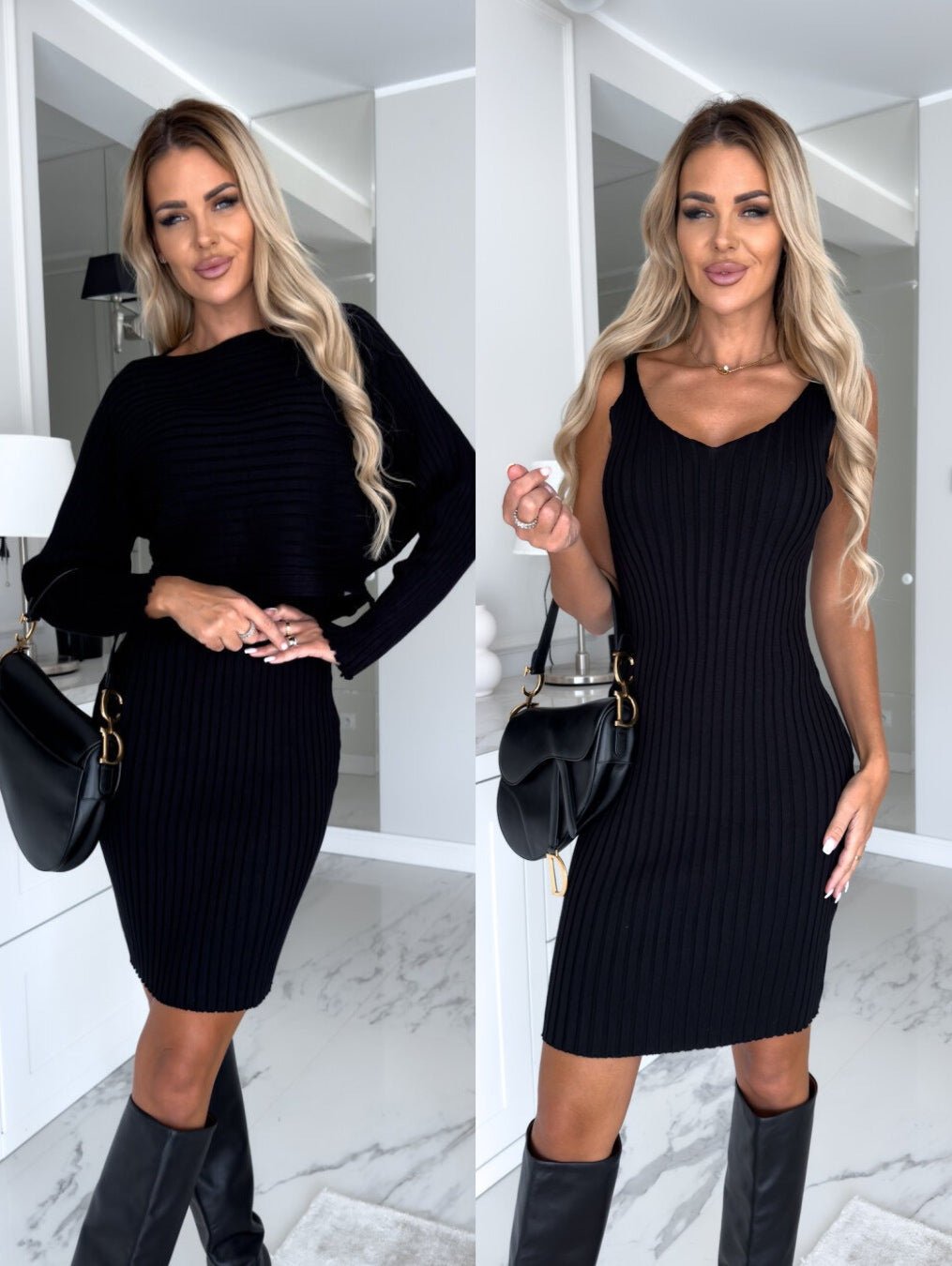 Women's Solid Stripe 2pcs Suit Long - sleeved Suspender Skirt - 16th Avenue