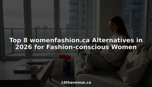 Woman browsing online fashion sites in bright living room