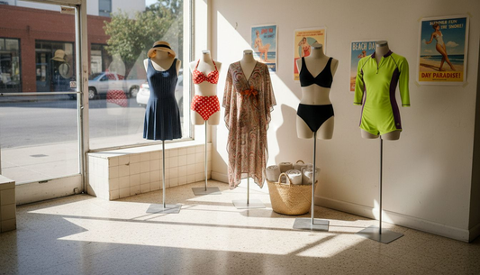 Swimwear evolution display in retail shop