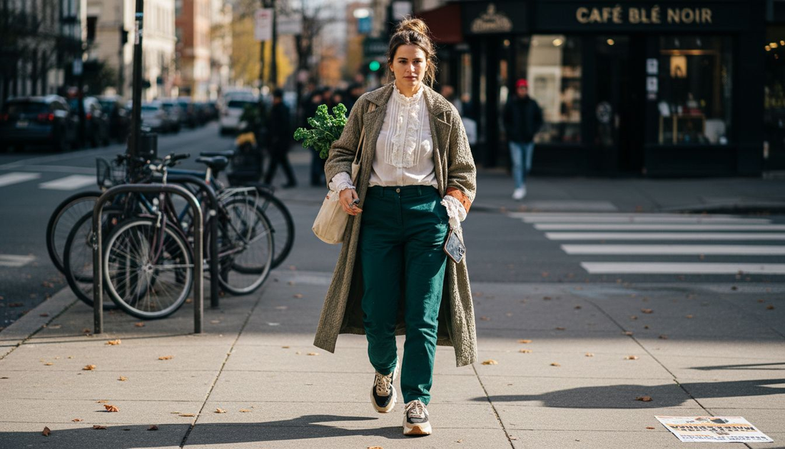 Woman in 2026 fashion walking city street