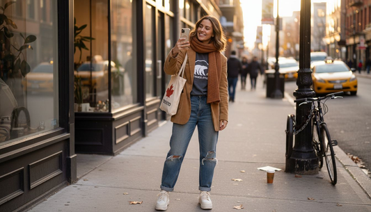 Fashion influencer taking street style selfie