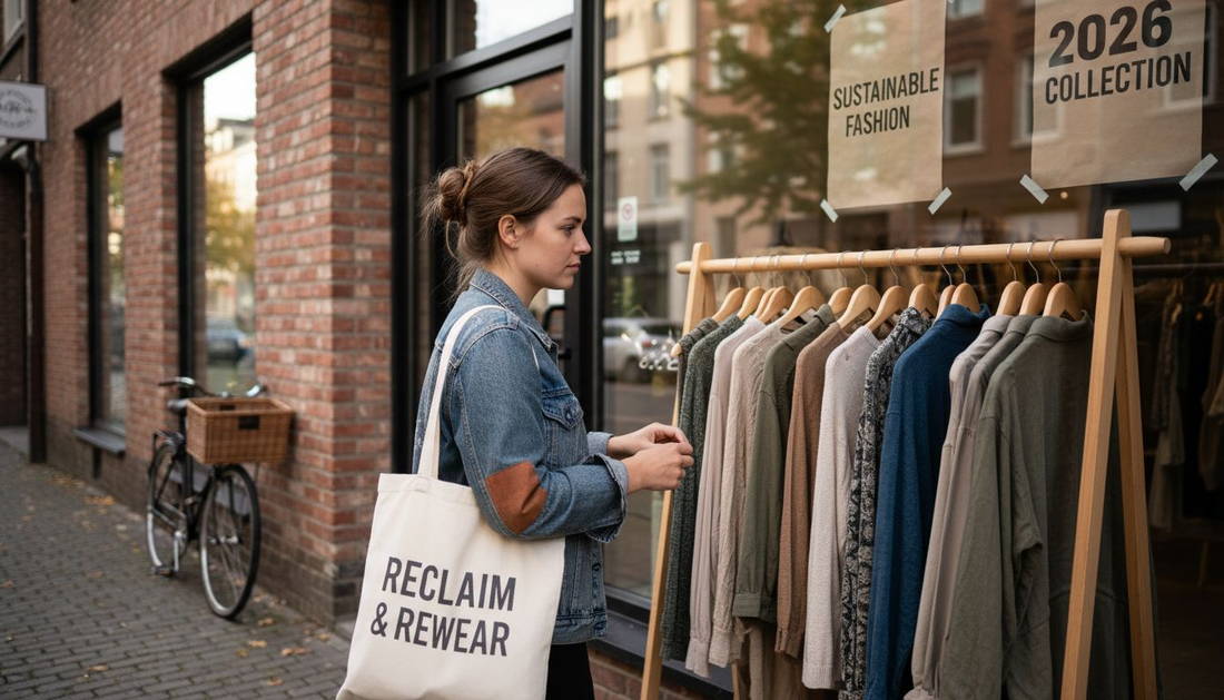 Young woman at sustainable fashion shopfront