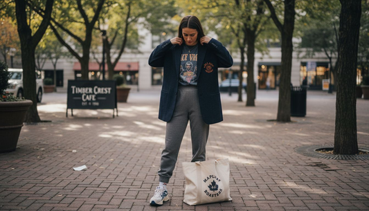 Woman in city showing urban street style