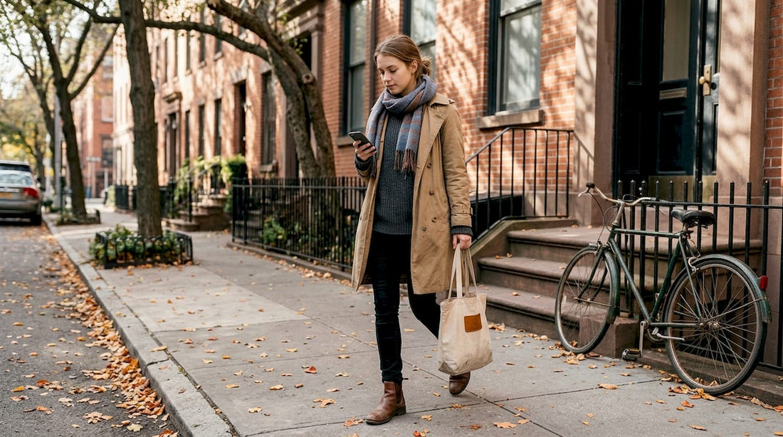 Woman layering clothes for fall street style