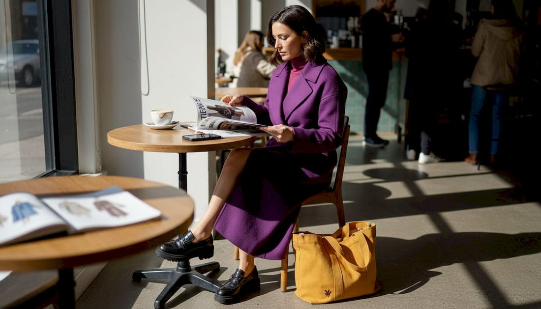 Woman browsing 2026 fashion trends in café