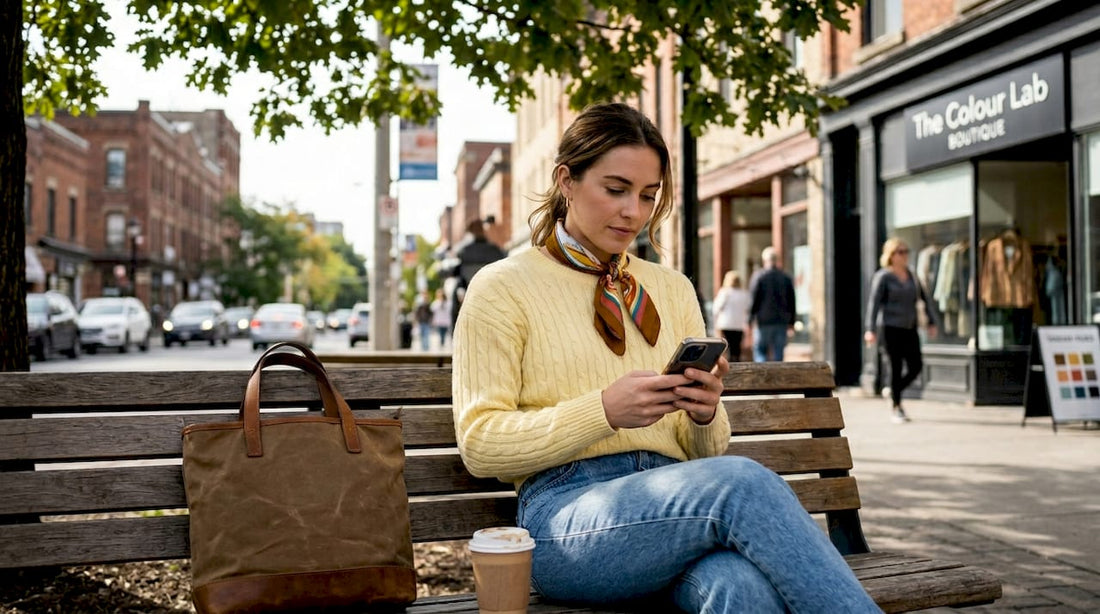 Woman browsing fashion colour trends outdoors