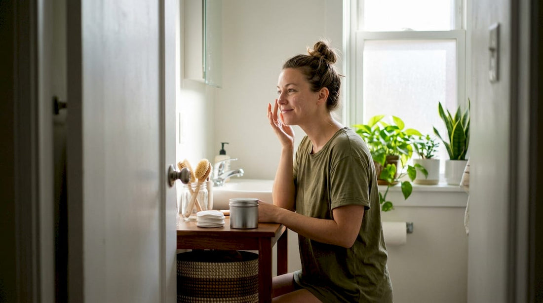 Woman doing sustainable beauty routine at home