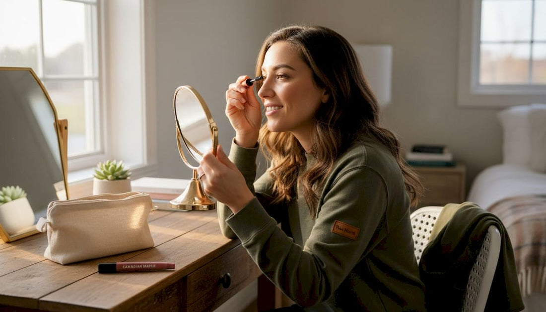 Woman trying bold 2026 makeup trends at home