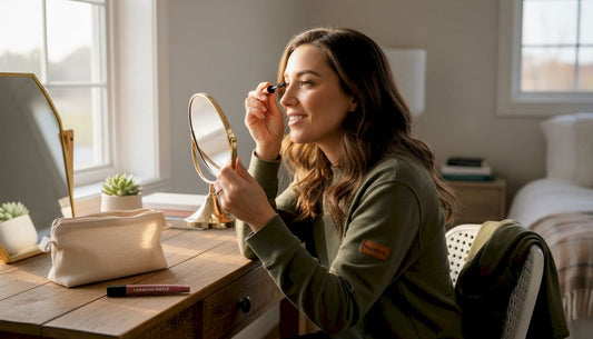 Woman trying bold 2026 makeup trends at home