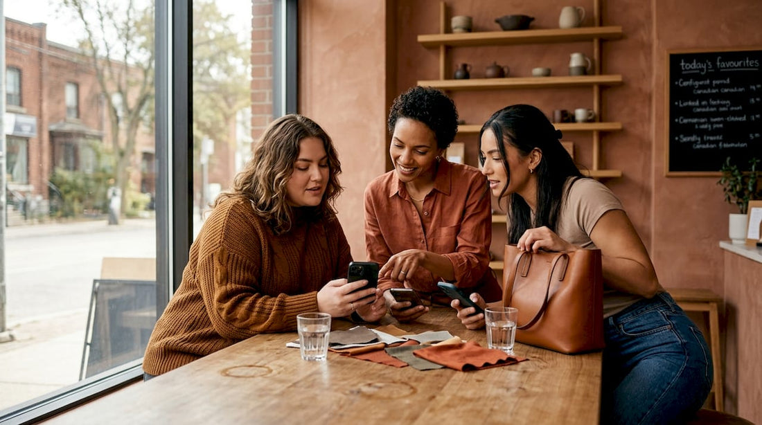 Women sharing inclusive sizing tips in café