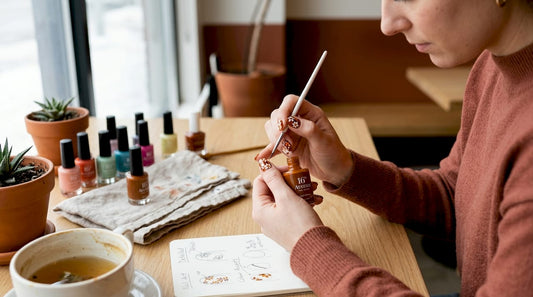 Woman painting floral nail art designs